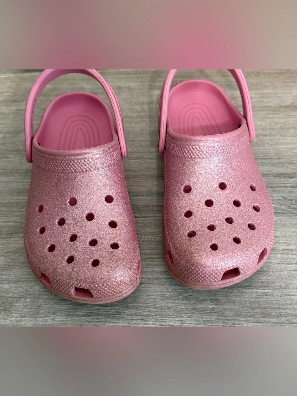 CROCS Glitter Pink Slip-On Waterproof Lightweight Clog Sandals Shoes 2